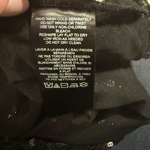 Anthropologie Black Sequin Embellished Short Sleeve Crop Top - Picture 6 of 6